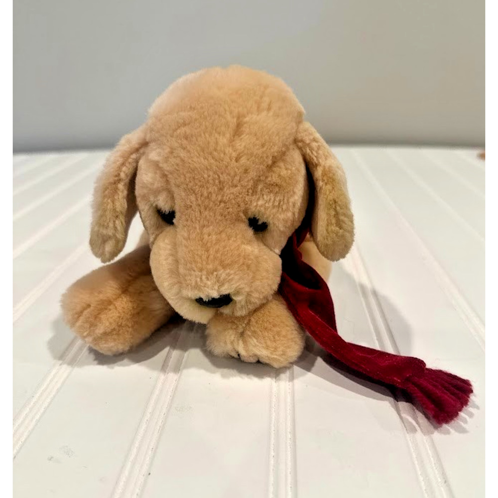 Russ Berrie Amber Golden Labrador Retriever Plush Red Bow 11" Stuffed Animal Dog